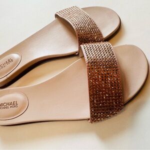 Fun MICHAEL KORS Sandal Flats Bronze Pink Crystals NEW Size UK 36 US6
